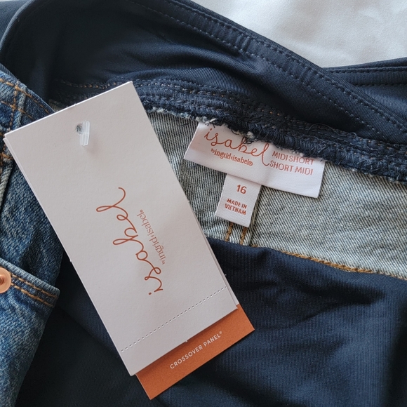 Over Belly Maternity Jean Shorts Isabel Maternity by Ingrid & Isabel Dark Wash - Picture 4 of 9